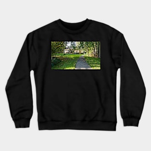 Path leading to beautiful house and greenery around Crewneck Sweatshirt